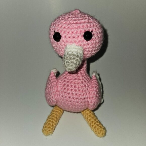 Pink Flamingo Bird Crochet Plush 8" Stuffed Animal Toy Handmade